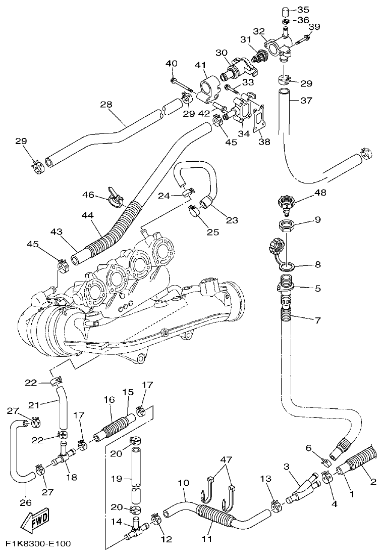 Yamaha F1KB EXHAUST 2 parts diagram